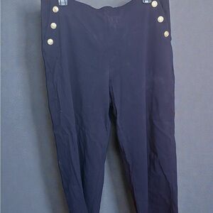 Chico's Dark Blue Cropped Pants with Metallic Buttons